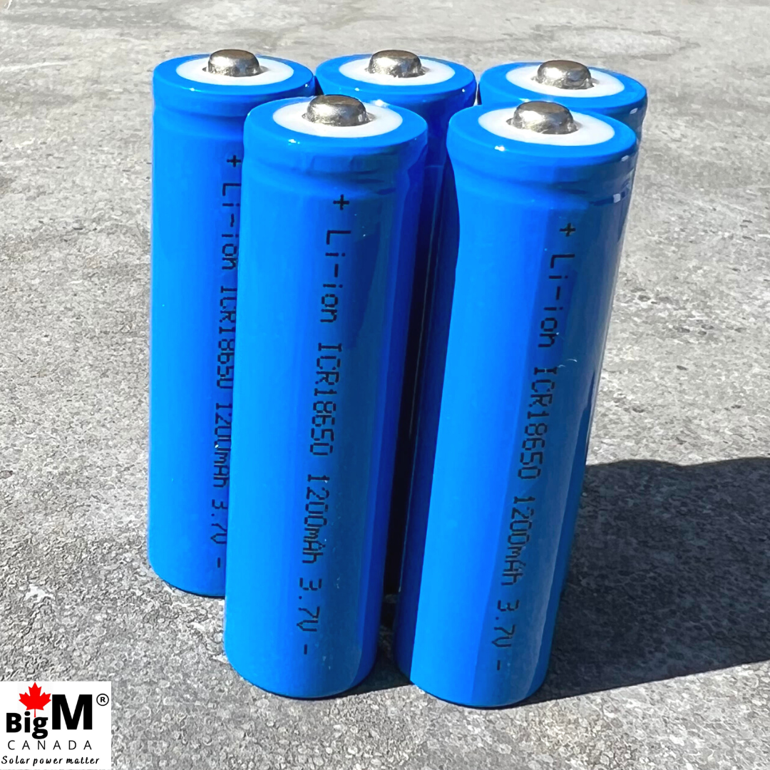 Image of 5 units of BigM Solar Lithium Ion Rechargeable Batteries 18650 3.7V 1200mAh button top for solar lights, flash lights, game consoles,  various devices