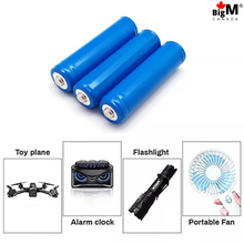 Load image into Gallery viewer, BigM Solar Lithium Ion Rechargeable Batteries 18650 3.7V 1200mAh Cylindrical Battery Cell that can be used in BigM LED Motion Sensor Solar Lights Flash Lights Security Cameras toy cars, alarm clocks portable fans and lots of other electronics
