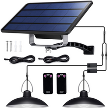 Load image into Gallery viewer, Image of BigM Dual Headed 32 LED Bright solar lamp for gazebo with 10 ft extension cable, remote and hardwares for shades indoors
