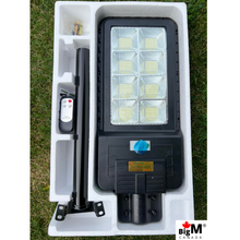 Load image into Gallery viewer, BigM 400W Solar Street Light with remote, metal bracket, instruction manual  secured in a styrofoam box
