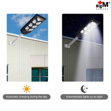 Load image into Gallery viewer, Image of led Solar street light installed in front of a house, charges during day and light up the area at night
