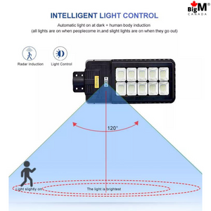 Image of BigM 300w Solar Street Light with intelligent light control. Light turns on automatically at dusk with human body induction