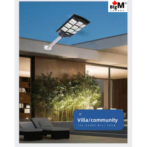 BigM 900W LED Commercial Solar Flood Lights installed in front of a house
