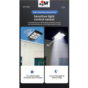 BigM 600W Heavy Duty Solar Street Light charges during day time and turns on at night
