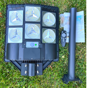 Image of a BigM Heavy Duty 600W LED Best Solar Street Lights with a metal wall mount, remote, screws