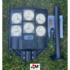 BigM 600W Heavy Duty Solar Street Light with metal bracket, remote, hardwares and product manual