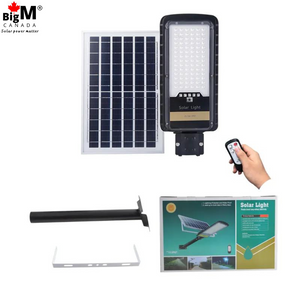 Package of BigM 80W Solar Street Lights with Aluminum Body, large Adjustable Solar Panel, metal wall mount, hardwares