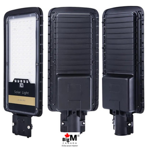 Front and back view of BigM 80W Solar Street Lights with Aluminum Body Adjustable Solar Panel