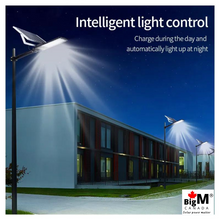 Cargar imagen en el visor de la galería, BigM 80W Solar Street Lights with Aluminum Body Adjustable Solar Panel has intelligent light control, The light automatically charge during the day time and automatically turns on at night
