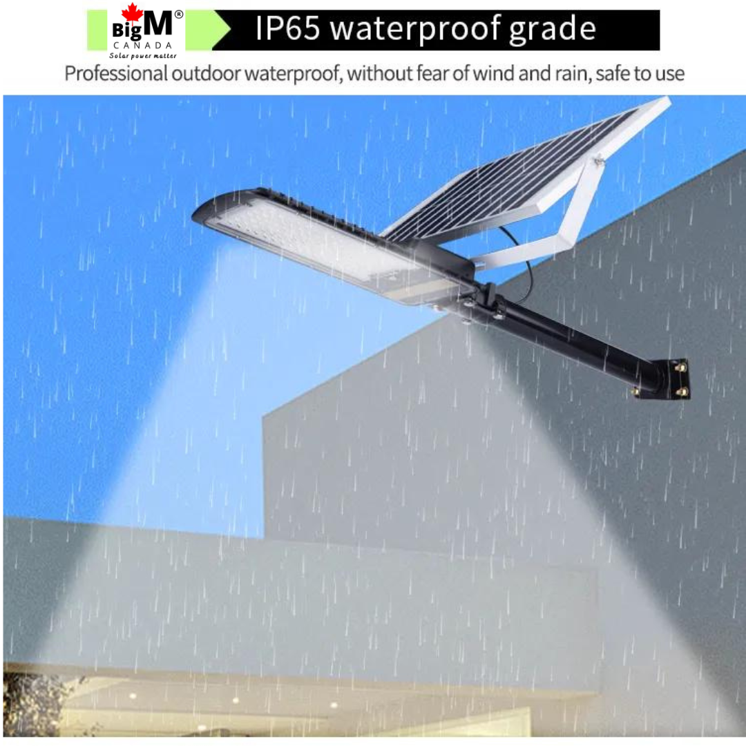 BigM 80W Solar Street Lights are IP65 graded waterproof, can survive through rainy, snowy and extreme cold condition in Canada