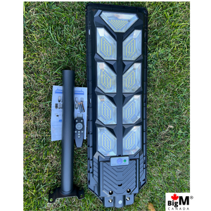 BigM 900W LED Solar Street Light With Remote, Metal Handle, Motion Sensor For Parking Lots, Parks, Farms, Camps, Off-grid Areas