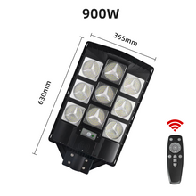 Load image into Gallery viewer, BigM 900W LED Commercial Solar Flood Lights with a remote and measurements
