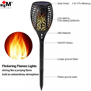 BigM 96 LED Bright Flickering Flame Solar Tiki Torch Lights are made off high quality ABS material