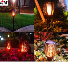 Load image into Gallery viewer, BigM 96 LED Bright Flickering Flame Solar Tiki Torch Lights create a spectacular spooky view in your front yard for Halloween. Also a great choice for Christmas decorations.
