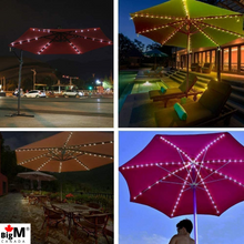 Charger l&#39;image dans la galerie, BigM Guirlande lumineuse à 72 LED à énergie solaire blanc froid pour parasol de terrasse, jardin, patio, terrasse, balcon, restaurant et parasol de plage 
