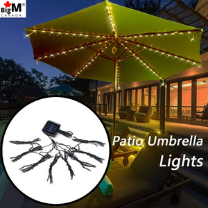 BigM Guirlande lumineuse à 72 LED à énergie solaire blanc froid pour parasol de terrasse, jardin, patio, terrasse, balcon, restaurant et parasol de plage 
