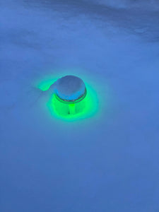 BigM RGB Color Changing Solar Mushroom Lights are glowing beautifully in the snow