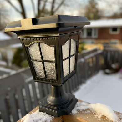 BigM Elegant Looking Vintage Style Solar Post Lights installed at the corner of a deck