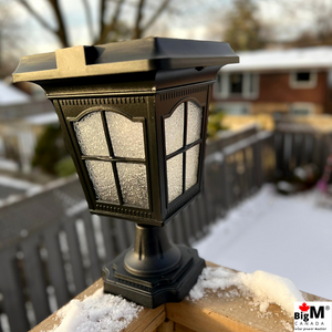 Image of a BigM Elegant Looking Vintage Style Solar Post Lights installed on a deck