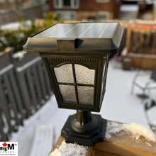Load image into Gallery viewer, Image of a BigM Elegant Looking Vintage Style Solar Post Lights installed at the corner of a deck
