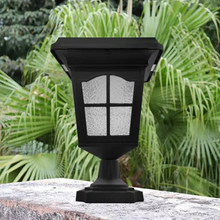 Load image into Gallery viewer, BigM Elegant Looking Vintage Style Solar Post Lights installed at the top of a stone post
