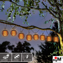Load image into Gallery viewer, BigM solar flickering flame light has 7 cm diameter flame string light ball is made of strong and weatherproof high-grade plastic, equipped with molded hooks that can be hung as needed, and flashing flame effect LED bulbs are contained in a sealed waterproof tube for all-weather use.
