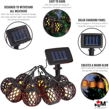 Charger l&#39;image dans la galerie, LED flame string lights are composed of 8 flame balls. A total of 14 LEDs, and 2835 SMD lamp beads. Total length: 7m (23FT), extension cord: 2m (6.6FT), the length between 2 bulbs: 30cm (11.8 inches), flame ball size: 7 * 9.4cm.
