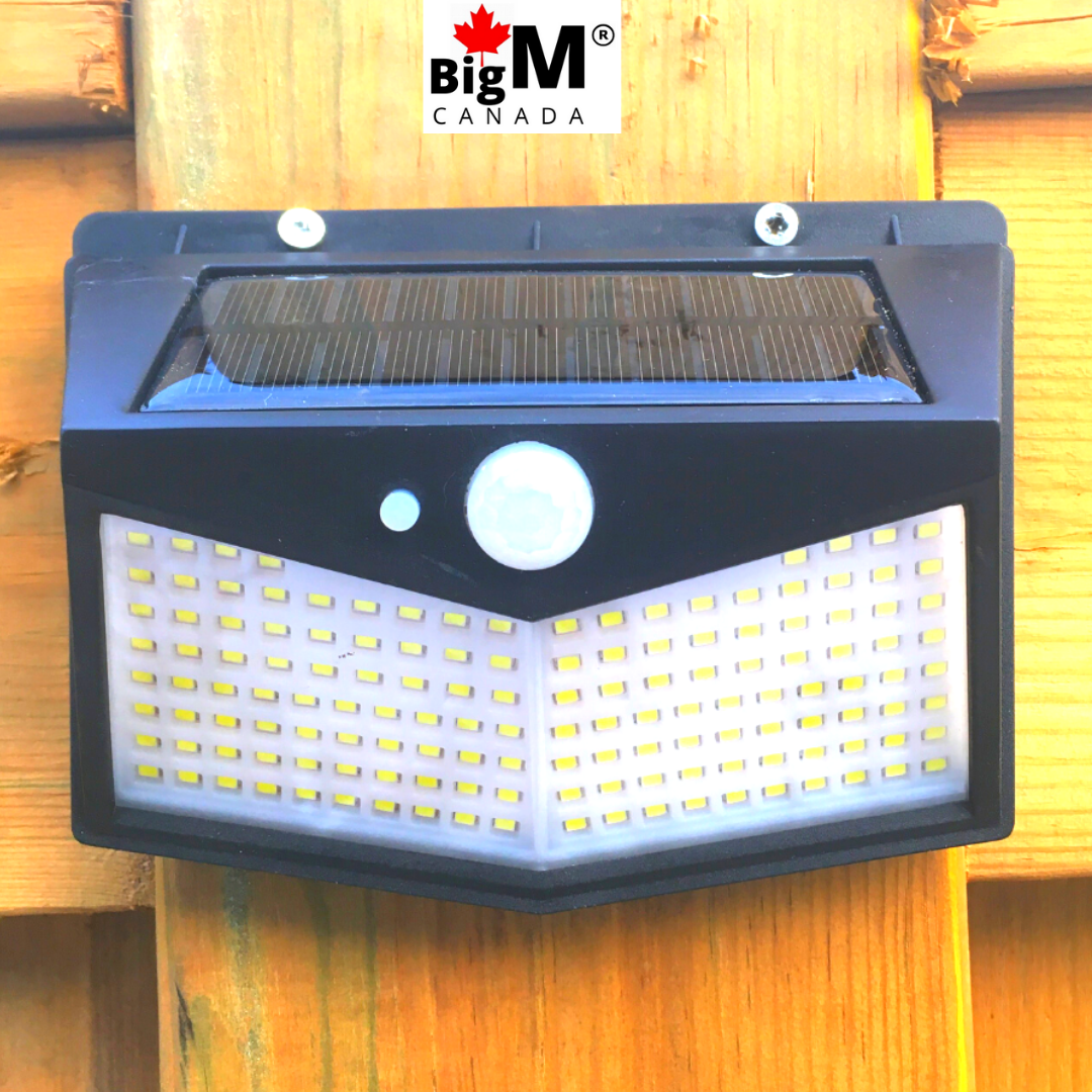 BigM  212 LED Solar Security Light With Motion Sensor installed on a 6X6" fence post