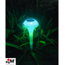 Load image into Gallery viewer, BigM RGB Color Changing Solar Mushroom Lights are glowing beautifully after dusk

