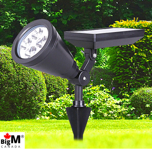 BigM Wireless RGB Color Changing Solar Spotlights for Garden has large solar panel that charges the batteries in 5 hours