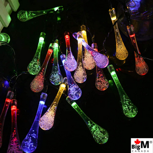 BigM – guirlande lumineuse à 20 LED à énergie solaire, imperméable, magnifique et colorée, en forme de goutte de pluie, pour décoration de noël et de vacances