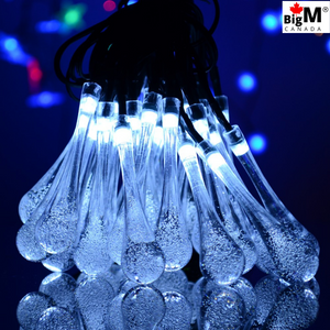 BigM – guirlande lumineuse à 20 LED à énergie solaire, imperméable, magnifique et colorée, en forme de goutte de pluie, pour décoration de noël et de vacances