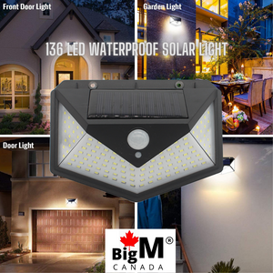 BigM Bright 136 LED Solar Security Light with Motion Sensor generates bright soothing light at night