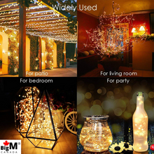 Load image into Gallery viewer, Super-Brilliant BigM LED solar fairy string lights have 33 ft long string with 100 bright LED bulbs made of thin and flexible copper wire, will easily build the shapes you want, with a steady 360-degree viewing angle which illuminates in every direction. LED string lights produce a warm-white soft glow which lends a festive touch to varied areas such as lamp boxes, porches, gardens, yards, patios, balconies and holiday decorations
