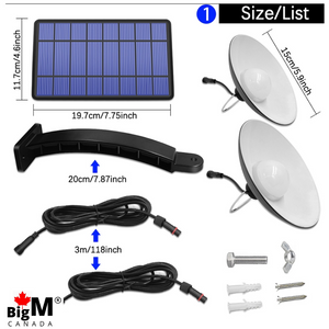 BigM Dual Headed 32 LED Bright solar lamp for gazebo comes with 2 pendant lights, 2 units of 10 ft extension cables, 1 wall mount and hardwares