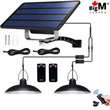 Load image into Gallery viewer, Image of BigM Dual Headed 32 LED Bright solar lamp for gazebo with 10 ft extension cable, remote for shades
