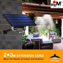 Load image into Gallery viewer, BigM Dual Headed 32 LED Bright solar lamp for gazebo has 2 units of 10 ft each extension cables to extend the light indoors and outdoors
