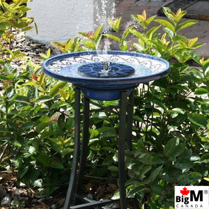 BigM Solar Floating Fountain on a Bird Bath creates a charming moment in your garden