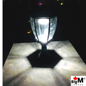 BigM 16” Elegant Looking LED Outdoor Solar Post Lights installed on a post of a driveway