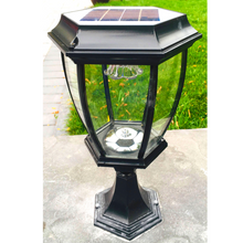 Load image into Gallery viewer, BigM 16” Elegant Looking LED Outdoor Solar Post Lights installed on a stone post
