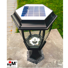 Load image into Gallery viewer, Customer installed a BigM 16” Elegant Looking LED Outdoor Solar Post Lights installed on a stone post
