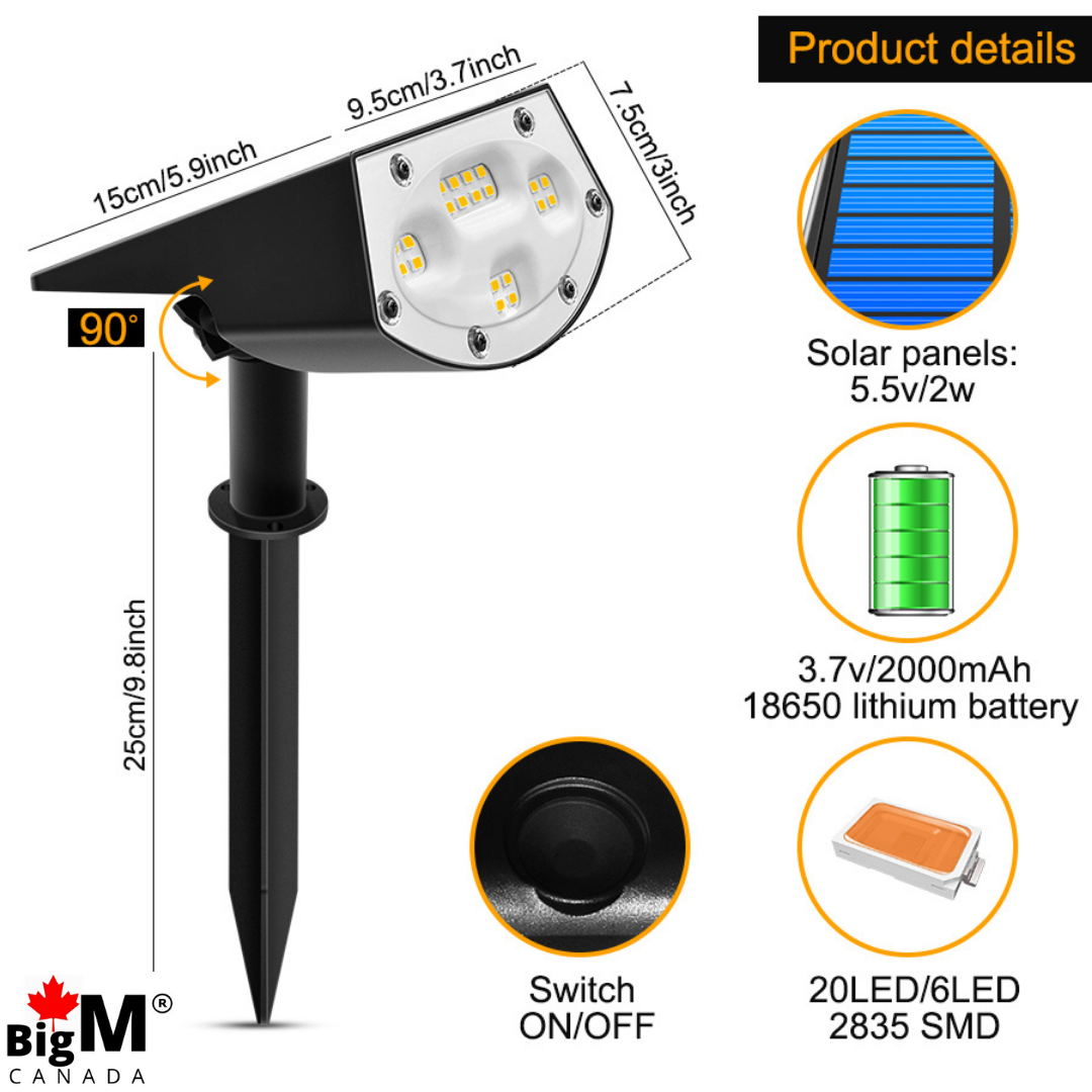 Measurements of BigM 20 LED Cool White Wireless Solar Spotlights