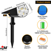 Load image into Gallery viewer, Measurements of BigM 20 LED Cool White Wireless Solar Spotlights
