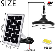 Load image into Gallery viewer, BigM 56 LED Bright Solar Gazebo Lights for Indoors Shades cabins Tents comes with a large solar panel, 16 ft extension cable and bright pendant light for indoor use
